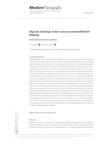 Cover:: Lena Geuer, Roland Ulber: Digitale Zwillinge in der naturwissenschaftlichen Bildung:  Konstruktivistische Perspektive