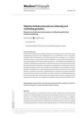 Cover:: Michael Schön, Rolf Arnold: Digitales Kollaborationslernen lebendig und nachhaltig gestalten: Beispiel eines Onlineseminarkonzepts zur inklusionsspezifischen Lehramtsausbildung