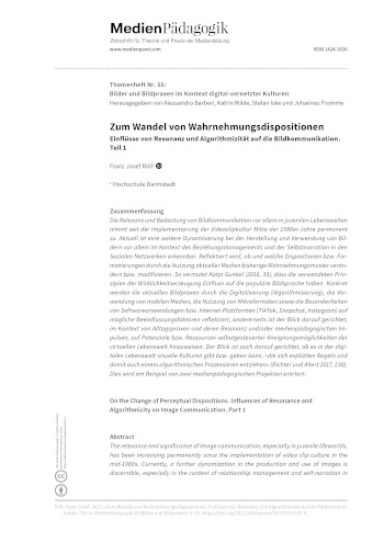 Cover:: Franz Josef Röll: Zum Wandel von Wahrnehmungsdispositionen: Einflüsse von Resonanz und Algorithmizität auf die Bildkommunikation. Teil 1