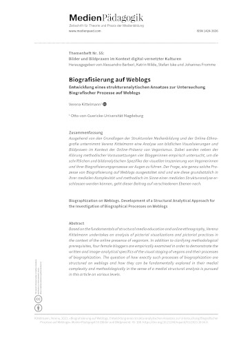 Cover:: Verena Kittelmann: Biografisierung auf Weblogs: Entwicklung eines strukturanalytischen Ansatzes zur Untersuchung Biografischer Prozesse auf Weblogs