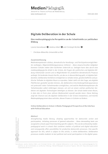 Cover:: Leonie Hannebauer, Heidrun Allert, Christoph Richter: Digitale Deliberation in der Schule: Eine medienpädagogische Perspektive an der Schnittstelle zur politischen Bildung