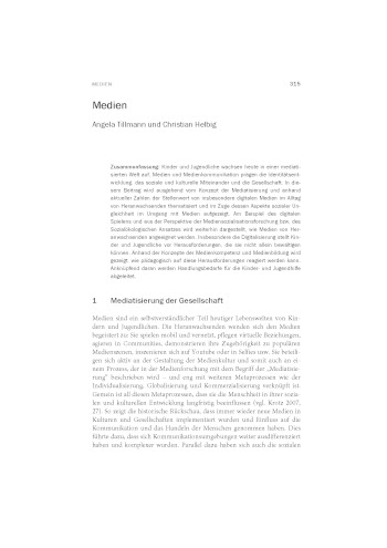 Cover:: Angela Tillmann, Christian Helbig: [Med] Medien: In Handbuch Kinder- und Jugendhilfe, herausgegeben von Wolfgang Schröer, Norbert Struck, und Mechthild Wolff, 2., überarbeitete Auflage, 305–27. Weinheim, Basel: Beltz Juventa.