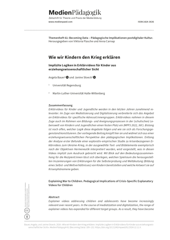 Cover:: Angela Bauer, Janine Stoeck: Wie wir Kindern den Krieg erklären: Implizite Logiken in Erklärvideos für Kinder aus erziehungswissenschaftlicher Sicht
