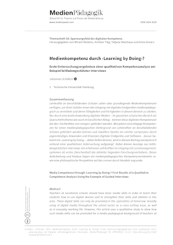 Cover:: Johannes Schäfers: Medienkompetenz durch ‹Learning by Doing›? Erste Untersuchungsergebnisse einer qualitativen Kompetenzanalyse am Beispiel leitfadengestützter Interviews