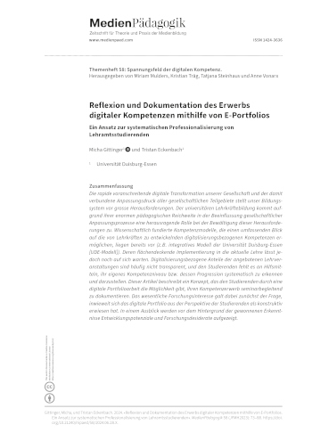Cover:: Micha Gittinger, Tristan Eckenbach: Reflexion und Dokumentation des Erwerbs digitaler Kompetenzen mithilfe von E-Portfolios: Ein Ansatz zur systematischen Professionalisierung von Lehramtsstudierenden