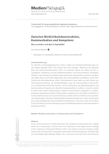 Cover:: Ann-Kathrin Watolla: Zwischen Wirklichkeitskonstruktion, Kommunikation und Kompetenz: Was verändert sich durch Digitalität?