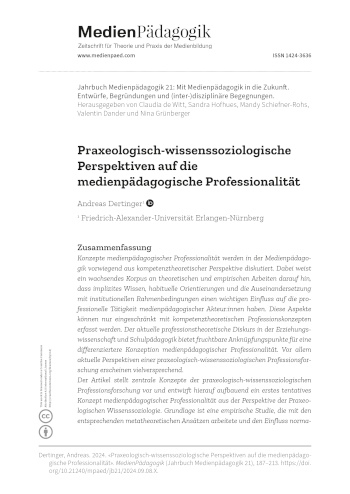 Cover:: Andreas Dertinger: Praxeologisch-wissenssoziologische Perspektiven auf die medienpädagogische Professionalität