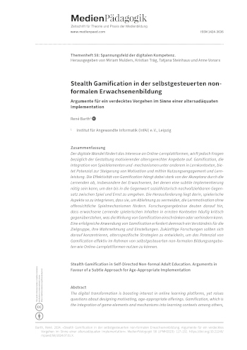 Cover:: René Barth: Stealth Gamification in der selbstgesteuerten non-formalen Erwachsenenbildung: Argumente für ein verdecktes Vorgehen im Sinne einer altersadäquaten Implementation