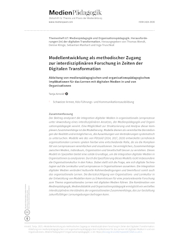 Cover:: Tanja Arnold: Development of Models as a Methodological Approach to Interdisciplinary Research in Times of Digital Transformation: Deducing Media Pedagogical and Organisational Pedagogical Implications for Learning with Digital Media in and by Organisations