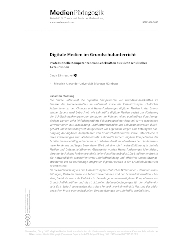 Cover:: Cindy Bärnreuther: Digitale Medien im Grundschulunterricht: Professionelle Kompetenzen von Lehrkräften aus Sicht schulischer Akteur:innen