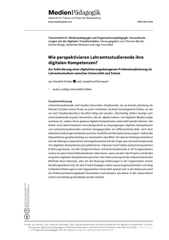 Cover:: Jan-Hendrik Hinzke, Josephine Ellermeyer: How Do Preservice Teachers View Their Digital Competences? On the Requirement of Digitization-Related Professionalization in Teacher Education Between University and School