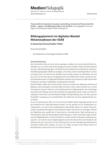Cover:: Hanna Muralt Müller: Bildungspionierin im digitalen Wandel Metamorphosen der SSAB: In memoriam Verena Doelker-Tobler
