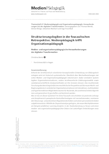 Cover:: Christina Berns: Structuring Logics in Foucault’s Retrospective. Media Pedagogy Meets Organizational Pedagogy: Media- And Organizational Pedagogy Challenges of Digital Transformation