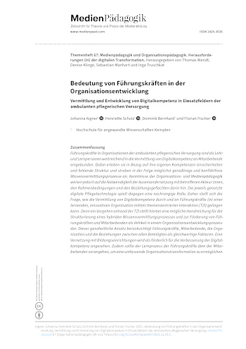 Cover:: Johanna Aigner, Henriette Schulz, Dominik Bernhard, Florian Fischer: Relevance of Leaders in Organizational Development: Teaching and Development of Digital Competence in Outpatient Nursing Care Settings