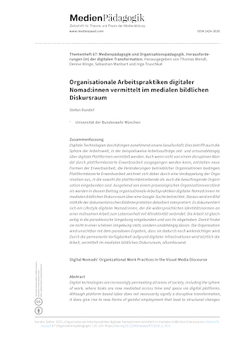 Cover:: Stefan Rundel: Digital Nomads’ Organizational Work Practices in the Visual Media Discourse