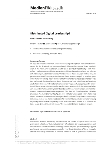 Cover:: Melanie Schäfer, Ulrike Krein, Christine Haupenthal: Distributed Digital Leadership? Eine kritische Einordnung