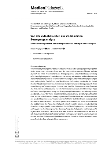 Cover:: Nicola Przybylka, Laura Lehnhoff: Von der videobasierten zur VR-basierten Bewegungsanalyse: Kritische Antizipationen zum Einzug von Virtual Reality in den Schulsport