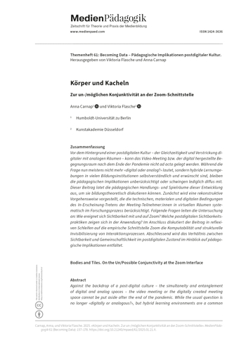 Cover:: Anna Carnap, Viktoria Flasche: Körper und Kacheln: Zur un-/möglichen Konjunktivität an der Zoom-Schnittstelle