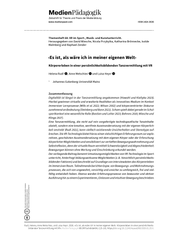 Cover:: Helena Rudi, Anne Metschies, Luisa Heyn: ‹Es ist, als wäre ich in meiner eigenen Welt›: Körpererleben in einer persönlichkeitsbildenden Tanzvermittlung mit VR