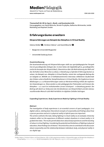 Cover:: Helena Sträter, Christian Hübner, David Wiesche: Erfahrungsräume erweitern: Körpererfahrungen am Beispiel des Kämpfens in Virtual Reality