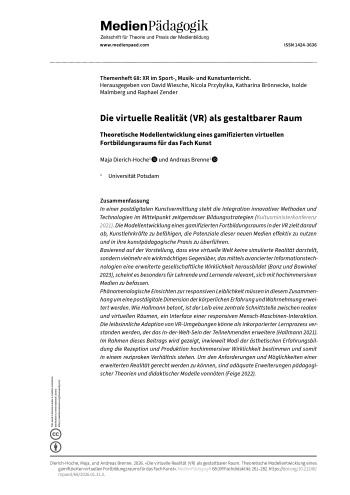 Cover:: Maja Dierich-Hoche, Andreas Brenne: Die virtuelle Realität (VR) als gestaltbarer Raum: Theoretische Modellentwicklung eines gamifizierten virtuellen Fortbildungsraums für das Fach Kunst