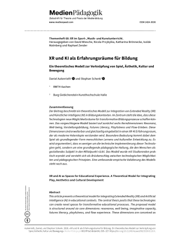 Cover:: Daniel Autenrieth, Stephan Schenk: XR und KI als Erfahrungsräume für Bildung: Ein theoretisches Modell zur Verknüpfung von Spiel, Ästhetik, Kultur und Bewegung