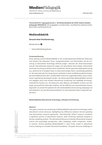 Cover:: Michael Kerres: Mediendidaktik: Versuch einer Positionierung