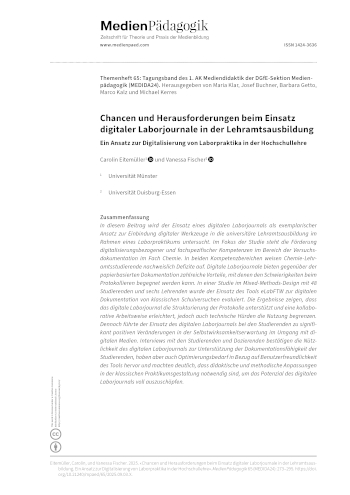 Cover:: Carolin Eitemüller, Vanessa Fischer: Chancen und Herausforderungen beim Einsatz digitaler Laborjournale in der Lehramtsausbildung: Ein Ansatz zur Digitalisierung von Laborpraktika in der Hochschullehre
