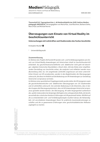 Cover:: Kristopher Muckel: Überzeugungen zum Einsatz von Virtual Reality im Geschichtsunterricht: Untersuchungen mit Lehrkräften und Studierenden des Faches Geschichte