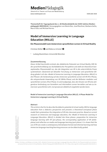 Cover:: Christian Müller, Rebecca Schuler: Model of Immersive Learning in Language Education (MILLE): Ein Phasenmodell zum immersiven sprachlichen Lernen in Virtual Reality