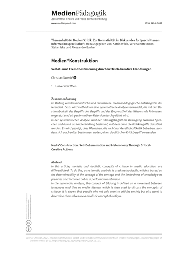 Cover:: Christian Swertz: Media*Construction: Self-Determination and Heteronomy Through Critical-Creative Actions