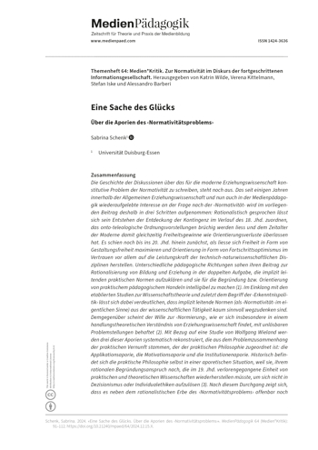 Cover:: Sabrina Schenk: Eine Sache des Glücks: Über die Aporien des ‹Normativitätsproblems›