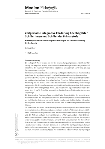 Cover:: Stefka Weber: Zeitgemässe integrative Förderung hochbegabter Schülerinnen und Schüler der Primarstufe: Eine empirische Untersuchung in Anlehnung an die Grounded Theory Methodologie