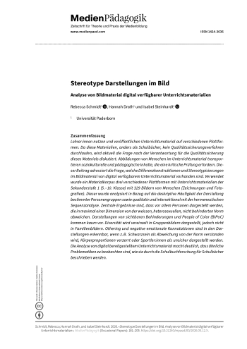 Cover:: Rebecca Schmidt, Hannah Drath, Isabel Steinhardt: Stereotype Darstellungen im Bild: Analyse von Bildmaterial digital verfügbarer Unterrichtsmaterialien