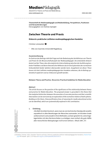 Cover:: Christian Leineweber: Zwischen Theorie und Praxis: Diskursiv-praktische Leitlinien medienpädagogischen Handelns