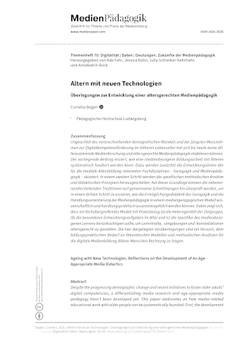 Cover:: Cornelia Bogen: Altern mit neuen Technologien: Überlegungen zur Entwicklung einer altersgerechten Medienpädagogik