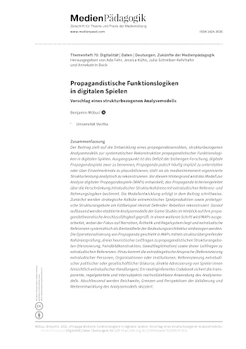 Cover:: Benjamin Möbus: Propagandistische Funktionslogiken in digitalen Spielen: Vorschlag eines strukturbezogenen Analysemodells