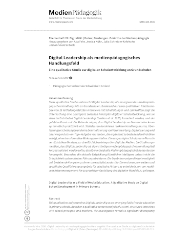 Cover:: Nina Autenrieth: Digital Leadership als medienpädagogisches Handlungsfeld: Eine qualitative Studie zur digitalen Schulentwicklung an Grundschulen