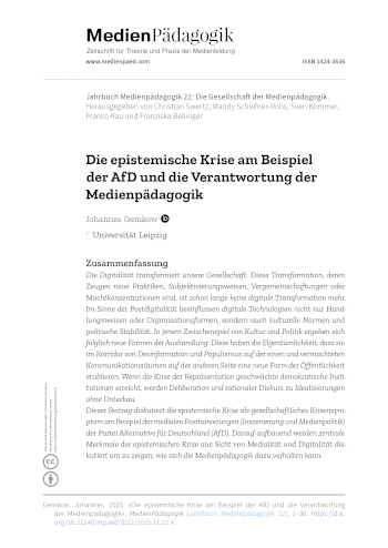 Cover:: Johannes Gemkow: Die epistemische Krise am Beispiel der AfD und die Verantwortung der Medienpädagogik