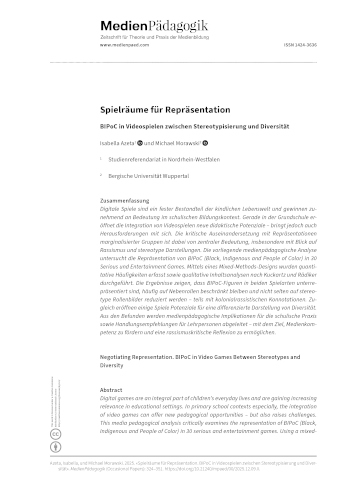 Cover:: Isabella Azeta, Michael Morawski: Spielräume für Repräsentation: BIPoC in Videospielen zwischen Stereotypisierung und Diversität