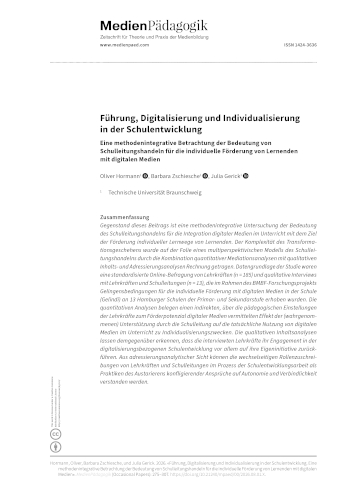 Cover:: Oliver Hormann, Barbara Zschiesche, Julia Gerick: Führung, Digitalisierung und Individualisierung in der Schulentwicklung: Eine methodenintegrative Betrachtung der Bedeutung von Schulleitungshandeln für die individuelle Förderung von Lernenden mit digitalen Medien