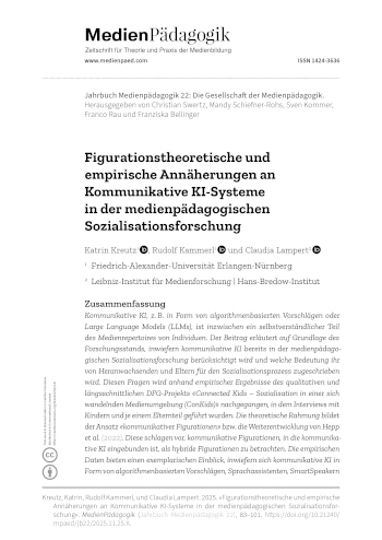 Cover:: Katrin Kreutz, Rudolf Kammerl, Claudia Lampert: Figurationstheoretische und empirische Annäherungen an Kommunikative KI-Systeme in der medienpädagogischen Sozialisationsforschung