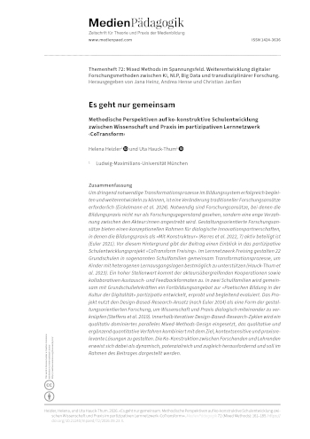 Cover:: Helena Heizler, Uta Hauck-Thum: Es geht nur gemeinsam: Methodische Perspektiven auf ko-konstruktive Schulentwicklung zwischen Wissenschaft und Praxis im partizipativen Lernnetzwerk ‹CoTransform›