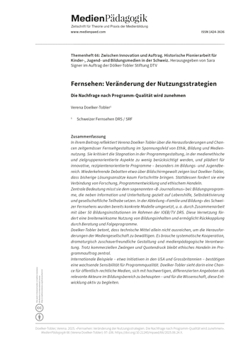 Cover:: Verena Doelker-Tobler: Fernsehen: Veränderung der Nutzungsstrategien: Die Nachfrage nach Programm-Qualität wird zunehmen