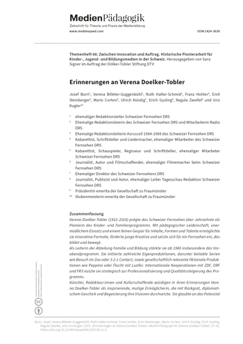 Cover:: Josef Burri, Verena Billeter-Guggenbühl, Ruth Halter-Schmid, Franz Hohler, Emil Steinberger, Mario Cortesi, Ulrich Kündig, Erich Gysling, Regula Zweifel, Ursi Kugler: Erinnerungen an Verena Doelker-Tobler