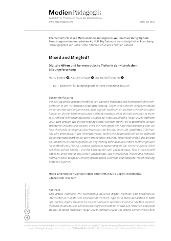 Cover:: Marco Lorenz, Katharina Vogel, Daniel Erdmann: Mixed and Mingled? Digitale Höhen und hermeneutische Tiefen in der Historischen Bildungsforschung