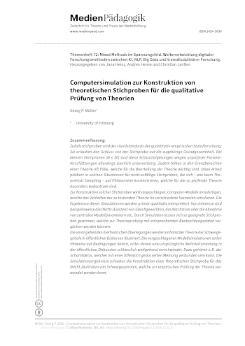 Cover:: Georg P. Mueller: Computersimulation zur Konstruktion von theoretischen Stichproben für die qualitative Prüfung von Theorien