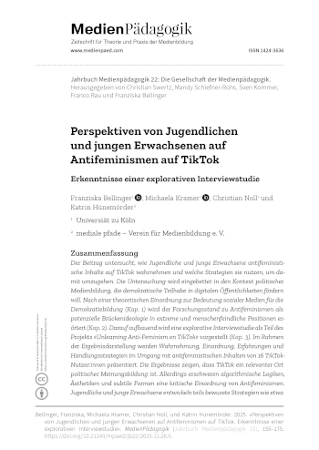 Cover:: Franziska Bellinger, Michaela Kramer, Christian Noll, Katrin Hünemörder: Perspektiven von Jugendlichen und jungen Erwachsenen auf Antifeminismen auf TikTok: Erkenntnisse einer explorativen Interviewstudie