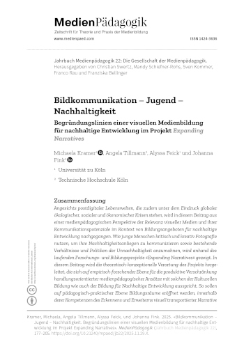 Cover:: Michaela Kramer, Angela Tillmann, Alyssa Feick, Johanna Fink: Bildkommunikation – Jugend – Nachhaltigkeit: Begründungslinien einer visuellen Medienbildung für nachhaltige Entwicklung im Projekt Expanding Narratives