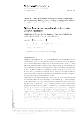 Cover:: Angela Graf, Anna Kiemer: Digitale Transformation erforschen, begleiten  und (mit-)gestalten: Mixed Methods als methodisches Bindeglied in der transdisziplinären gestaltungsorientierten Transformationsforschung